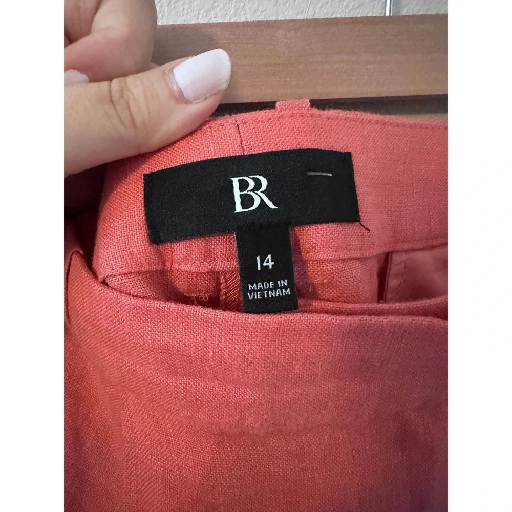 Banana Republic Pants 14 Pink 100% Linen Pleated High Rise Straight Leg